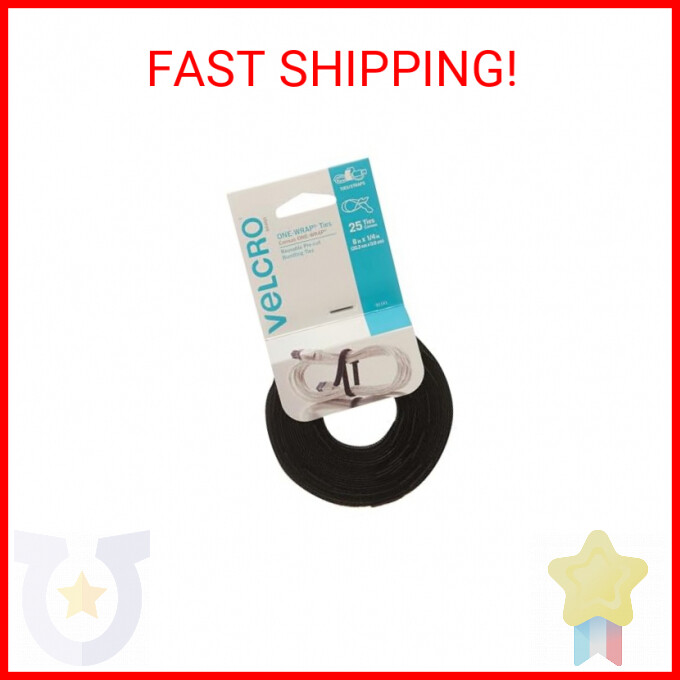 VELCRO Brand ONE-WRAP Cable Ties 8 x 1/4 Inch 25 Pack for Wires & Cords