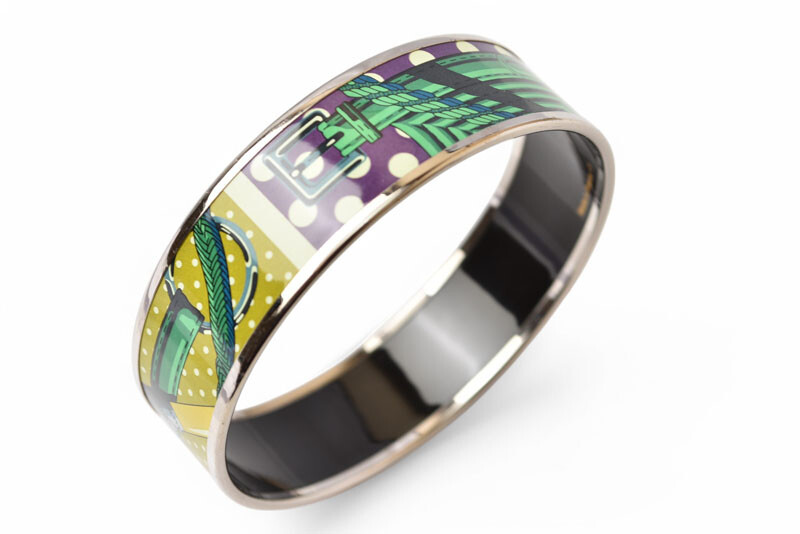 Hermes Bangle/Bracelet GM Emaille Bangle Purple/Green/Red Belt Motif