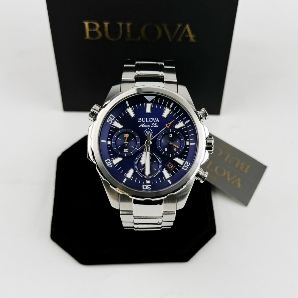 Bulova Classic Blue Marine Star 43MM Stainless Steel Mens Watch 96B256
