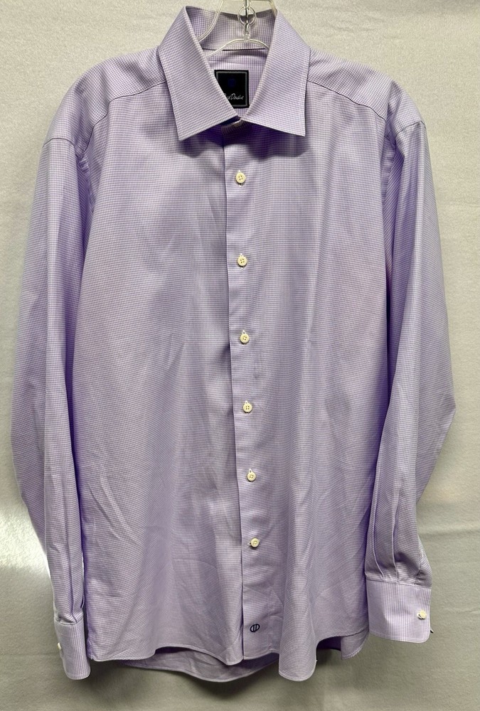 David Donahue Men's Long Sleeve Dress Shirt 16 34/35 Cotton Lavender Plaid