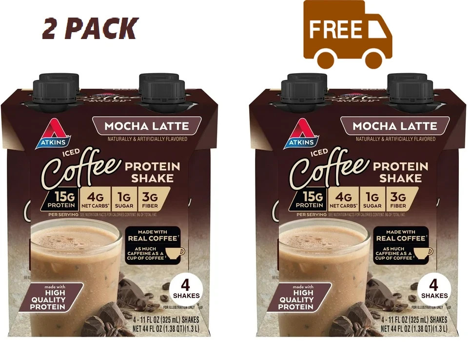 Atkins Protein Shake, Mocha Latte, Keto Friendly, Gluten Free, 8 Ct