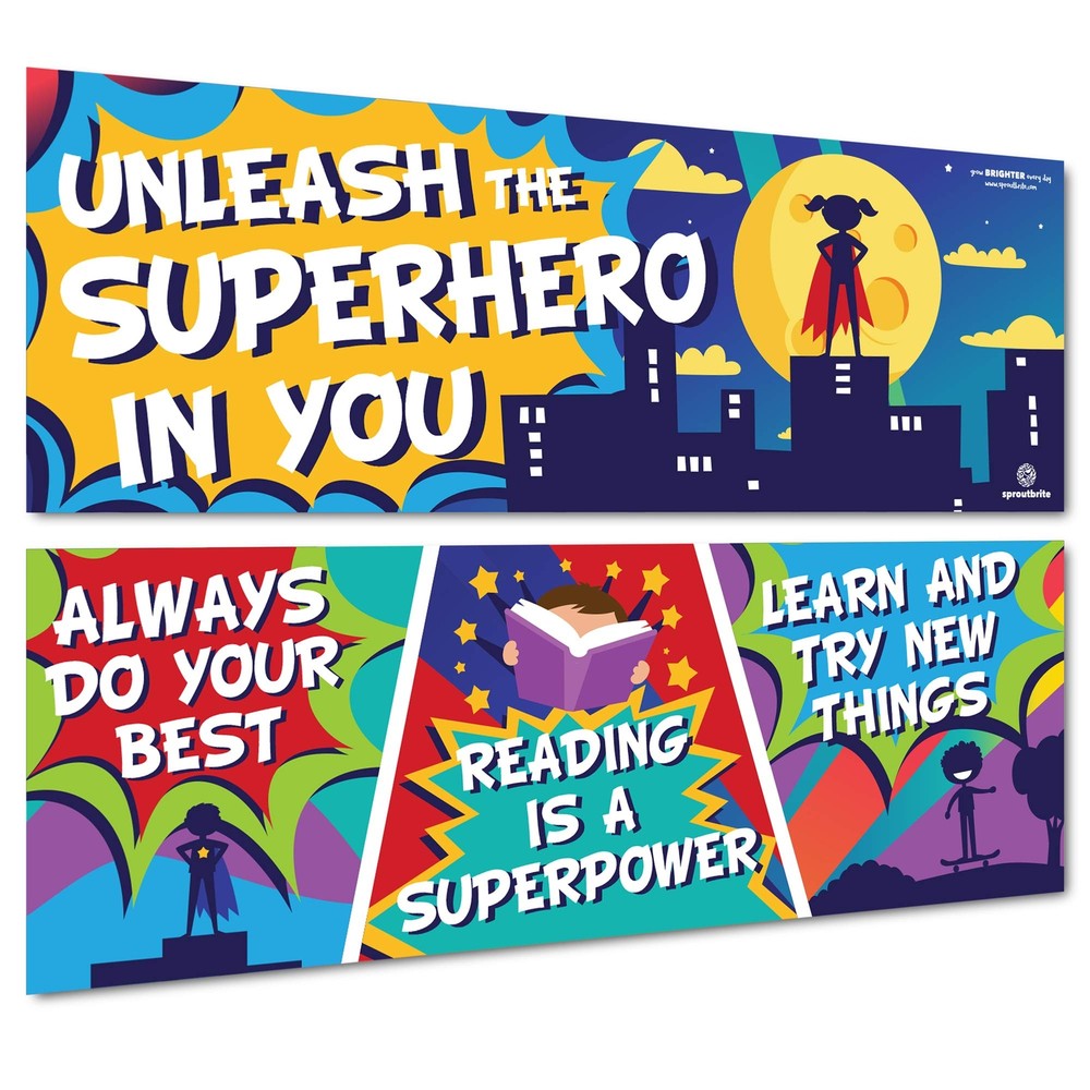Sproutbrite Superhero Classroom Decorations - Posters and Banners for Teacher...