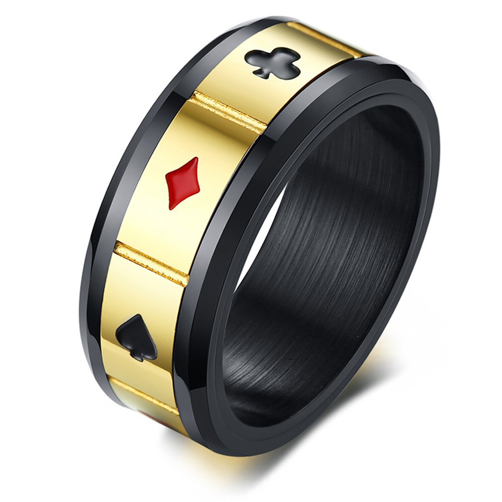 Men's Stainless Steel Poker Card Anti-Anxiety Fidget Spinner Ring Band Size 8-12