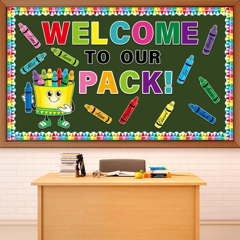Back to School Bulletin Board Set Colorful Crayon Cutouts Name Tags Label Cla...-image