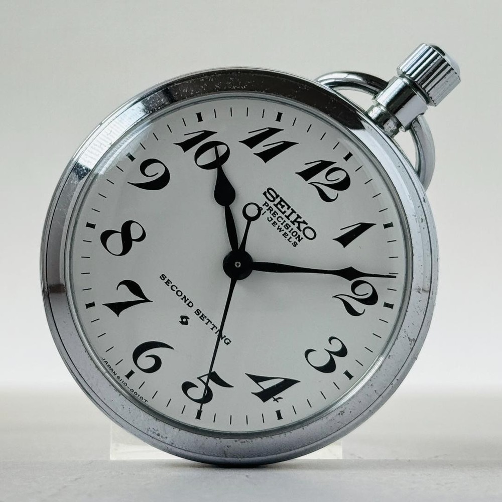 Pocket Watch Men'S Work Well Seiko Hand-Wound 6110-0010 Vintage Used