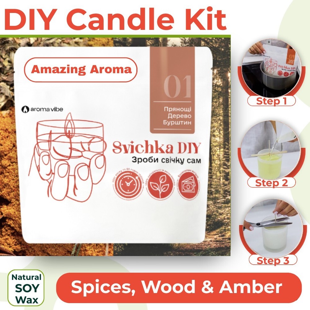 DIY Candle Kit. Natural Soy Wax. Spices, Wood & Amber. Make Your Own Candle