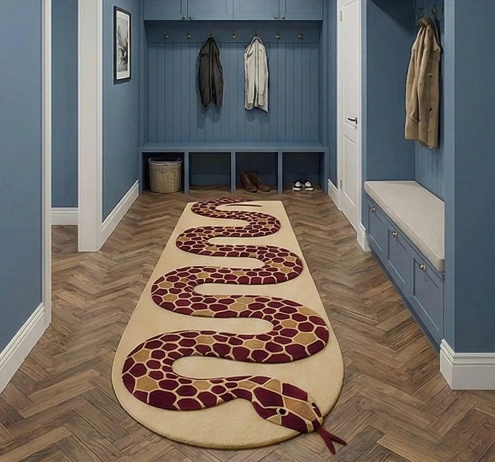 Hand Tufted Snake Runner Rug | Irregular Wavy Hallway Carpet | Modern Abstract A