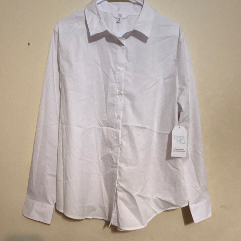 Time and Tru Men's White Dress Shirt XXL Long Sleeve Solid Collared Button
