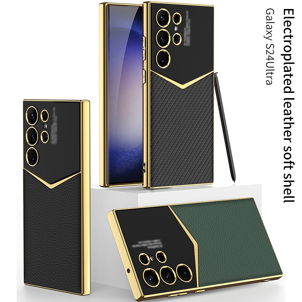 Phone Case For Samsung Galaxy S24 Ultra Shockproof Leather Electroplated Cover