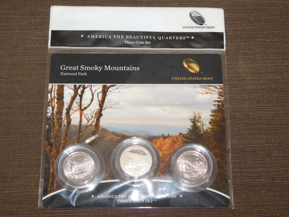 US MINT 3 COIN SET 2014 AMERICA THE BEAUTIFUL QUARTERS GREAT SMOKY MOUNTAINS TN