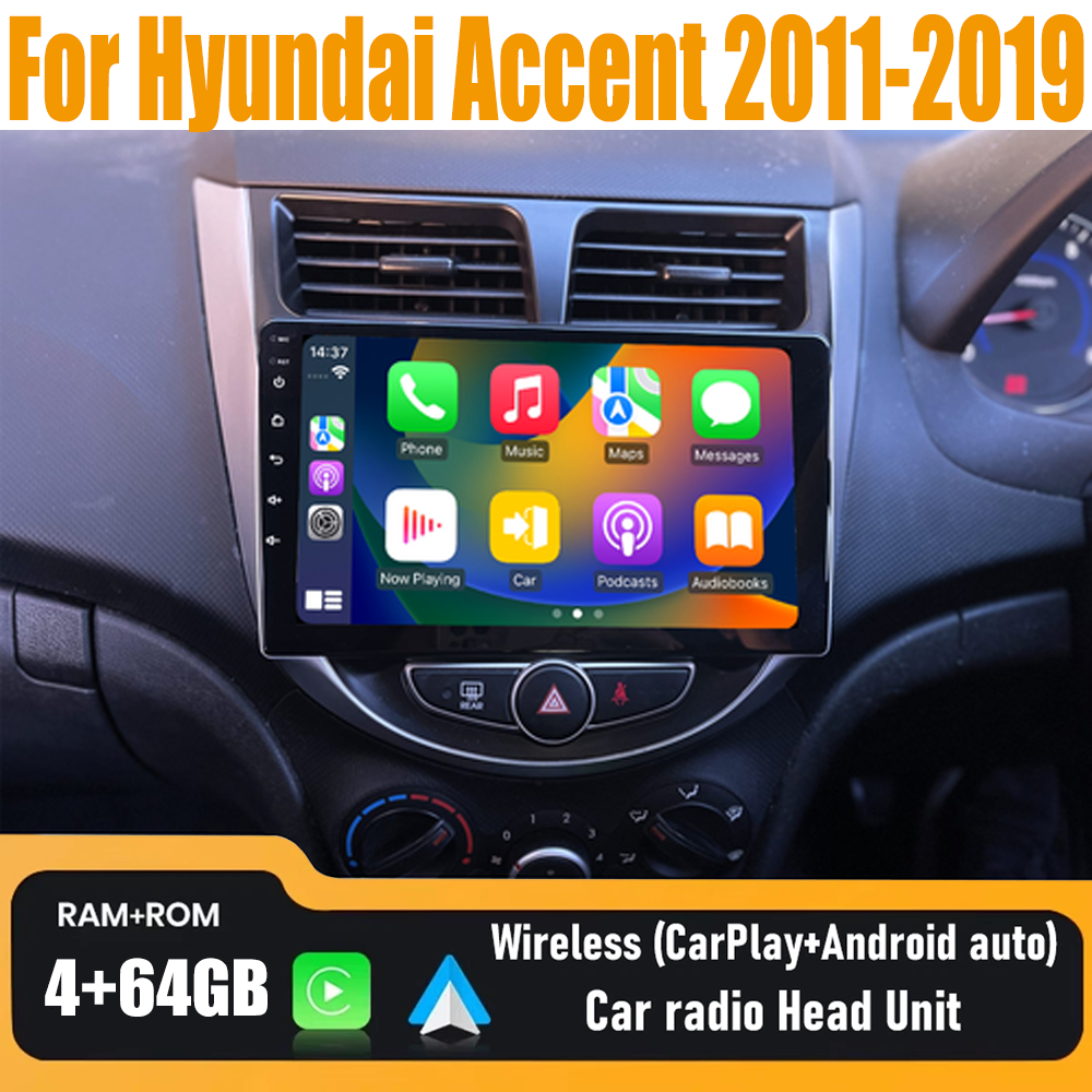 9'' Wireless Carplay Android Auto Car Stereo Nav BT For Hyundai Accent 2011-2019