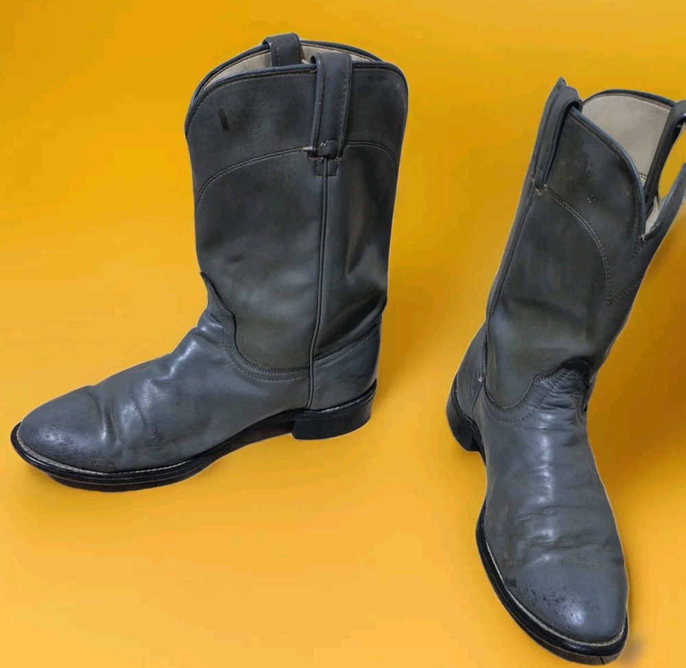 Laredo Gray Leather Roper Cowboy Western Boots Men Size 10.5 D Style 7952 USA