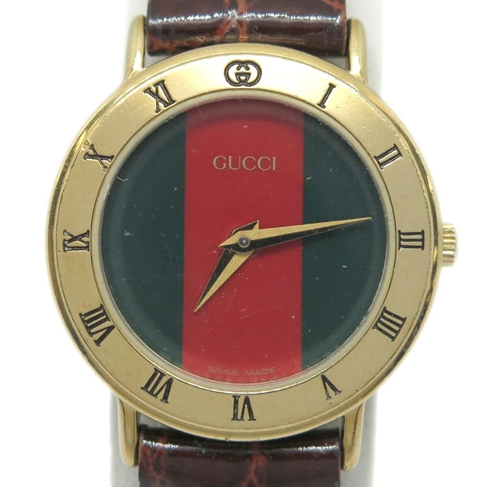 [Exc+5] Gucci 3000.2.L Swiss Red Green Roman Women's gold Used Working F/S