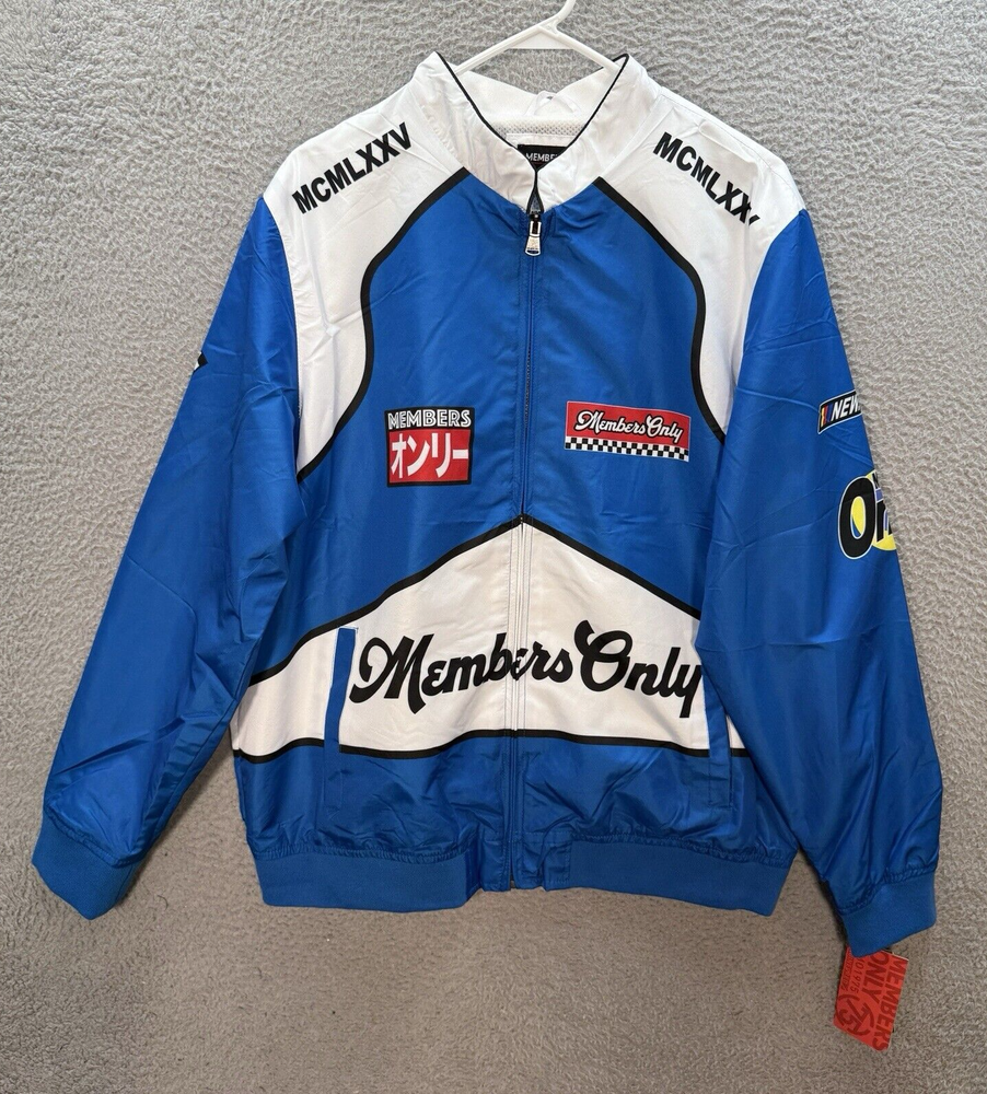 Members Only Jacket Adult Large Blue White Sport Windbreaker Racing Y2K New-image