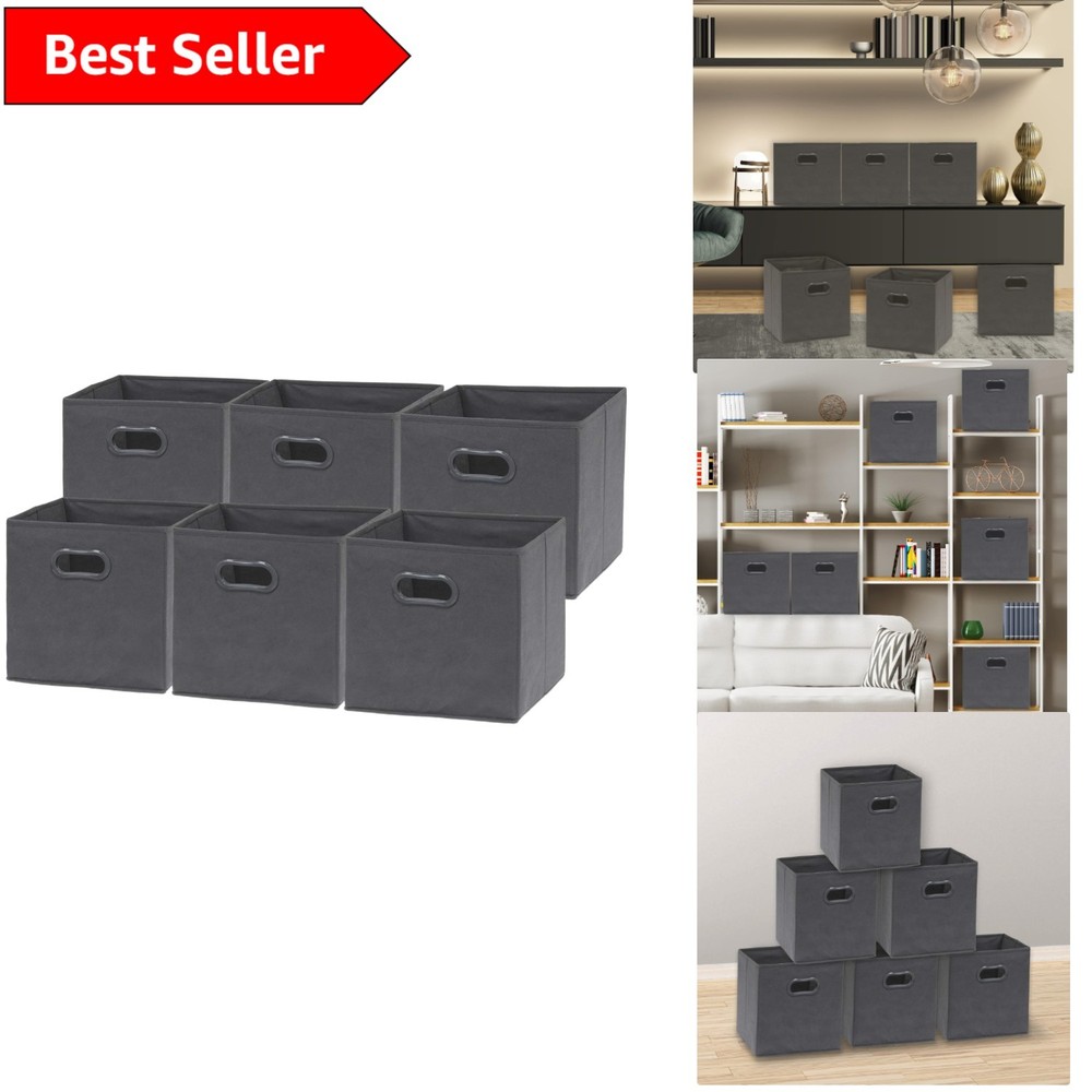 Foldable 11-Inch Dark Grey Storage Cube Organizers Set of 6