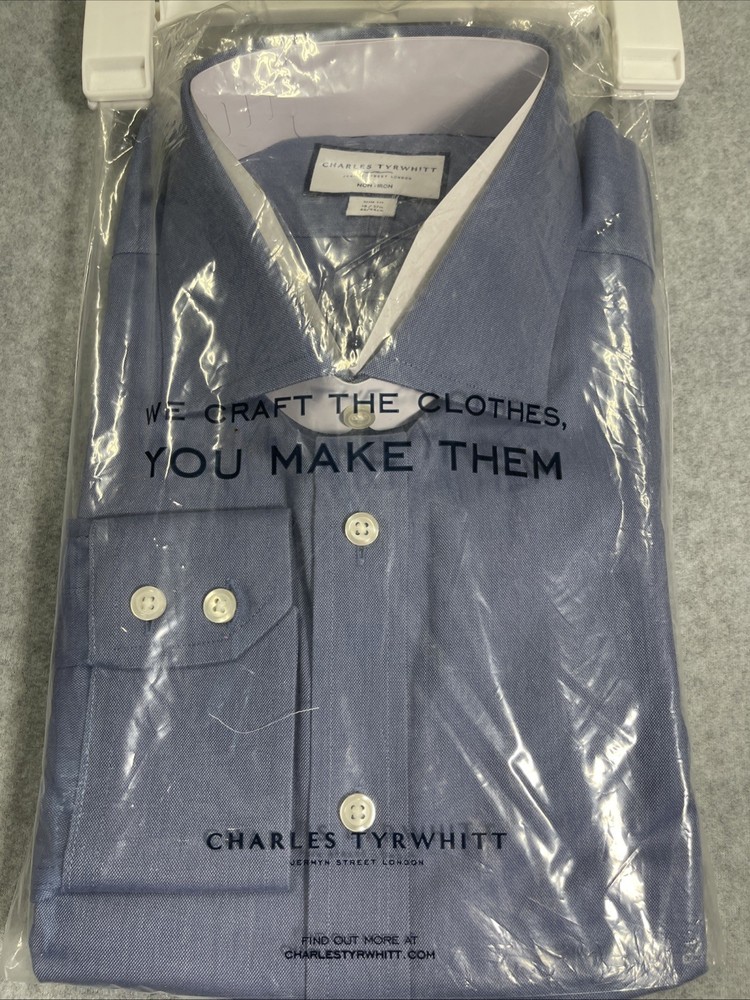 Charles Tyrwhitt Men’s Non-Iron Dress Shirt Slim Fit 18/37 In. (46/94 cm) Blue
