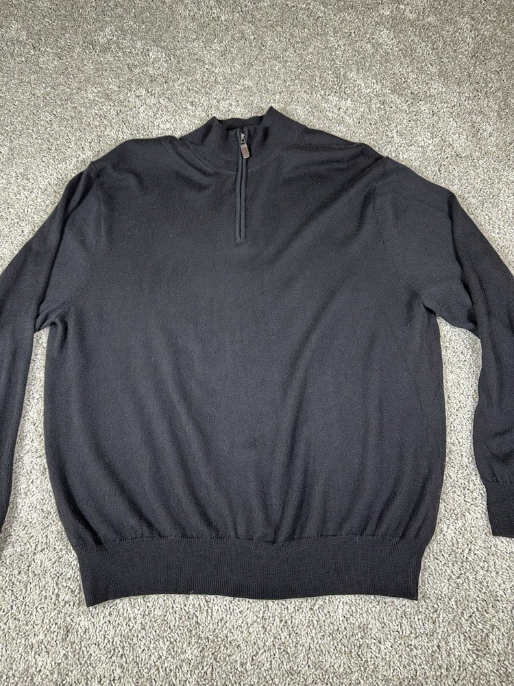 Jos A Bank Traveler Merino Wool ¼ Zip Sweater Mens Size XL Black Mock Neck