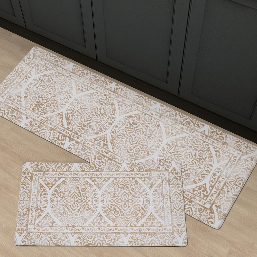 Boho Freshmint 2-Piece Kitchen Mat Set Anti-Fatigue Distressed Bohemian Floor Mats