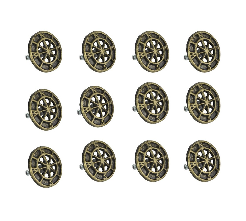 12 Bronze Cast Iron Cabinet Knobs with Compass Rose Design