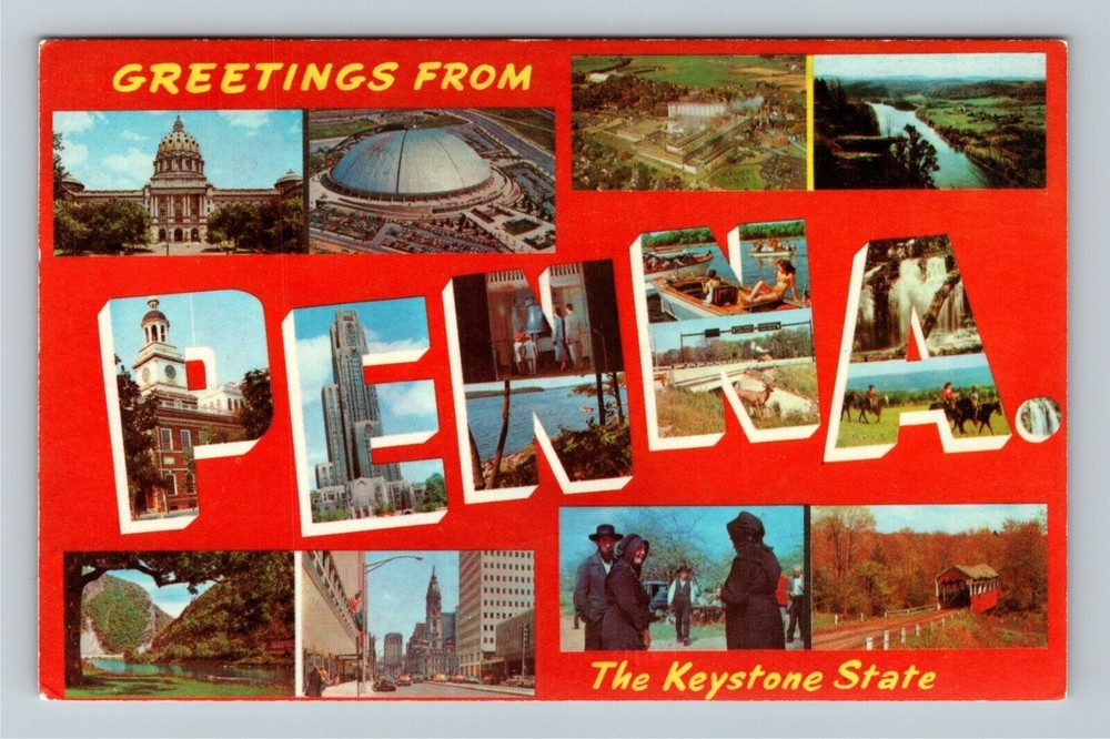 PA-Pennsylvania Keystone State General Greetings LARGE LETTERs Vintage Postcard
