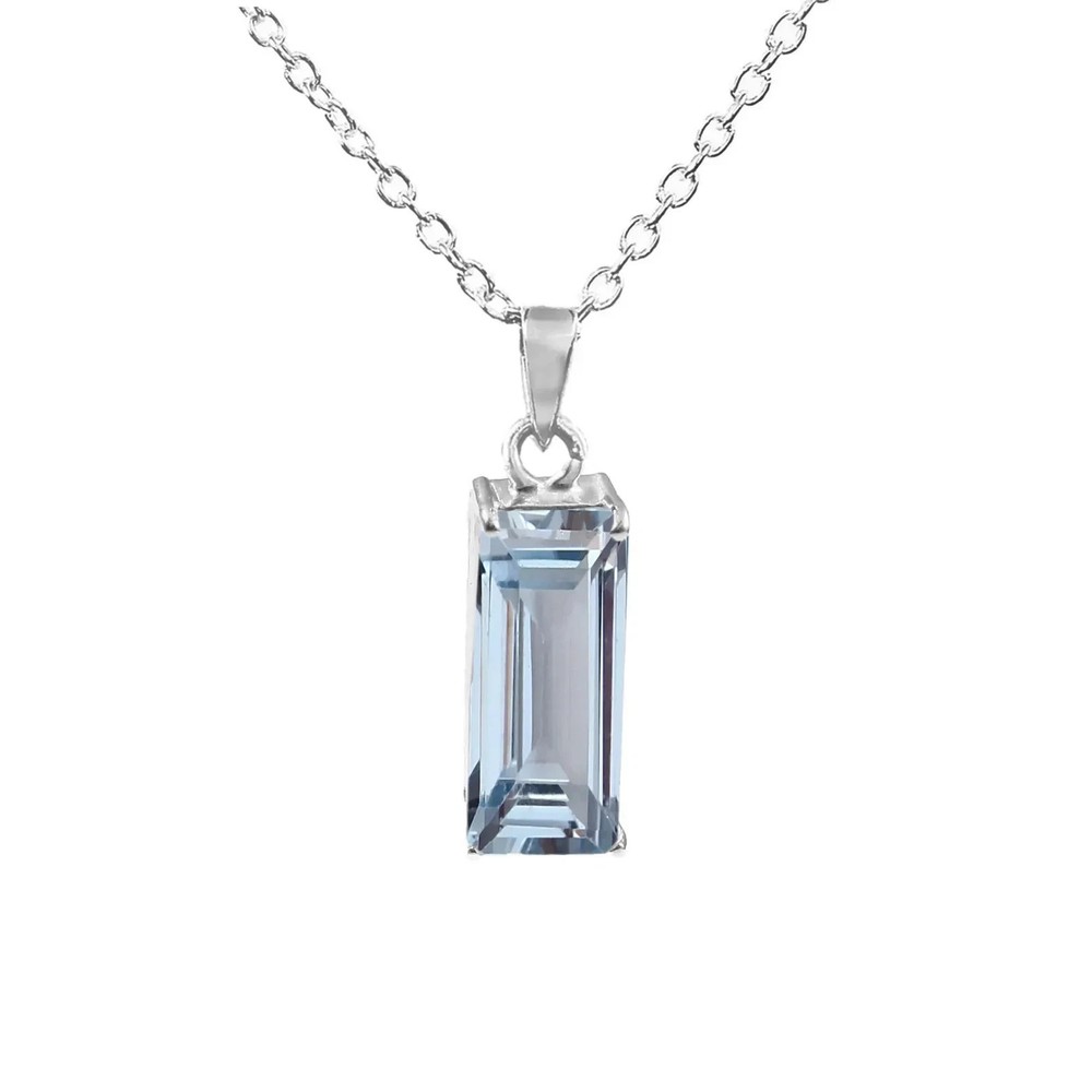 Natural Certified 20 Ct Santa Maria Blue Aquamarine Pendant -In 925 Solid Silver
