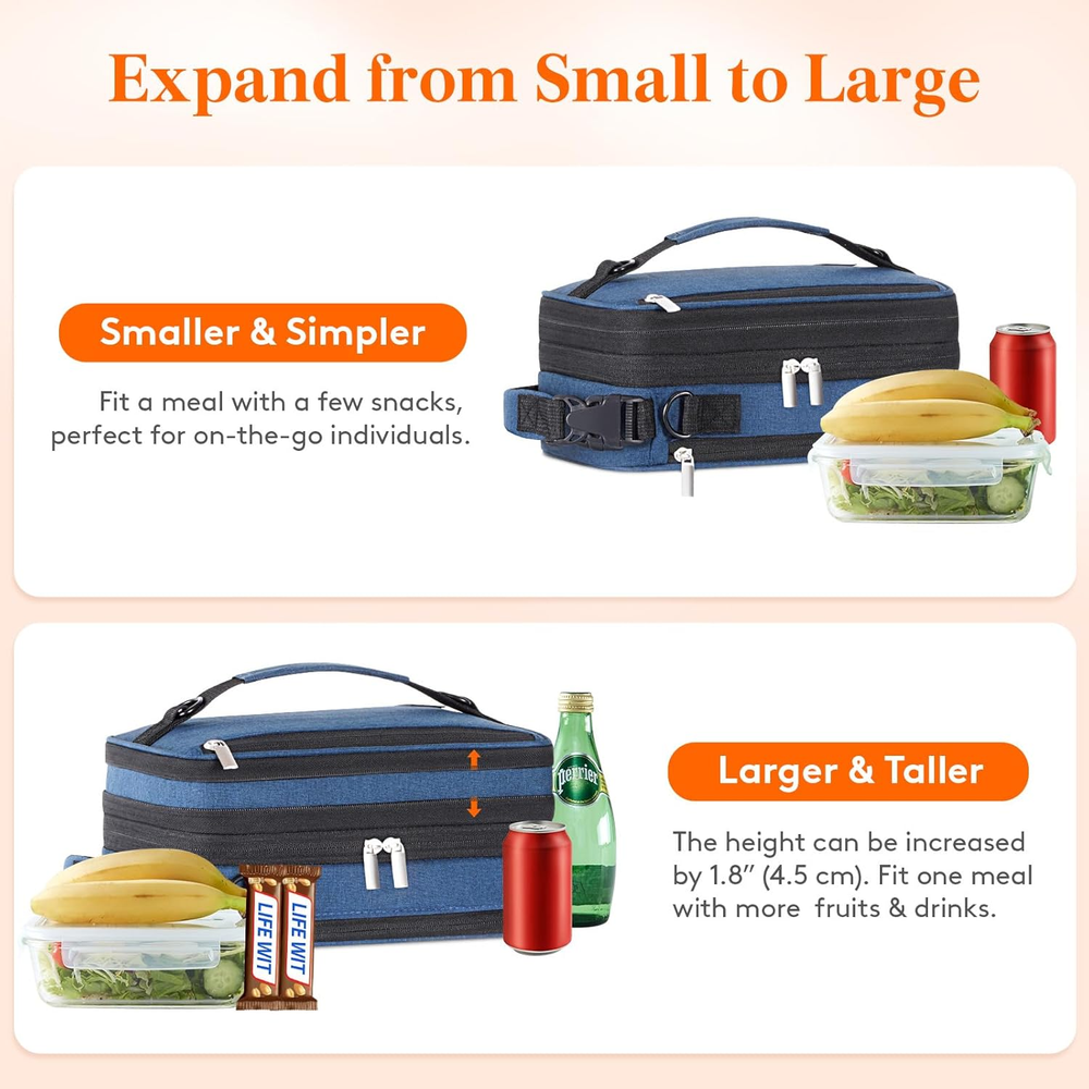 Insulated Expandable Lunch Box for Men - Portable Cooler Bag with Storage Compartments