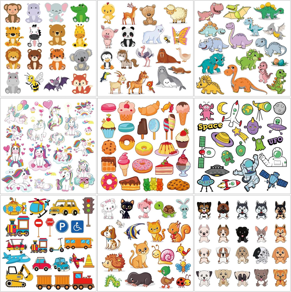 9 Sheet Kids Iron on Transfers Patches Dinosaur Lion Tiger Panda Cartoon Animal