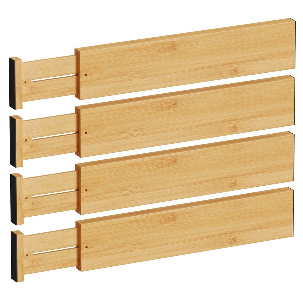 Adjustable 4-Pack Bamboo Drawer Organizers Expandable Separators for Storage