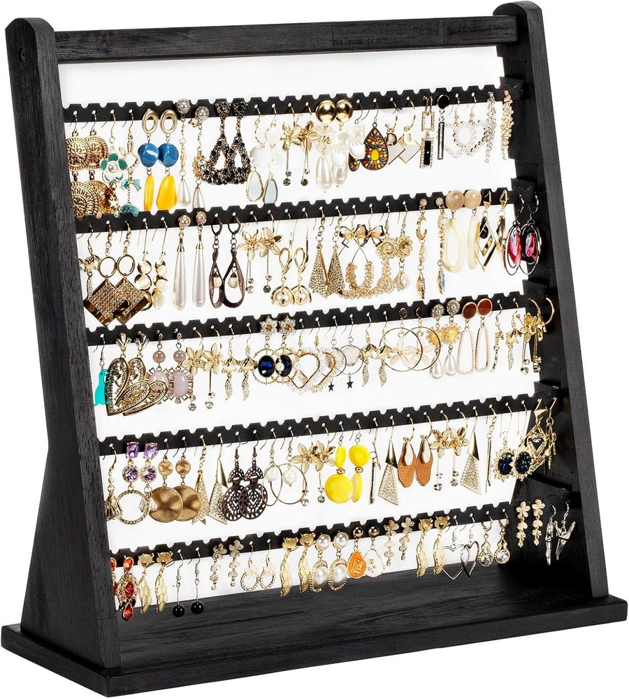Rustic 5-Layer Wooden Earring Organizer Stand for Jewelry Display
