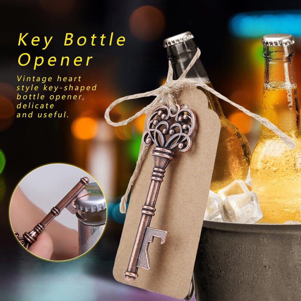 12-Piece Vintage Key Bottle Opener Set - Alloy Keychain with Copper Tags  