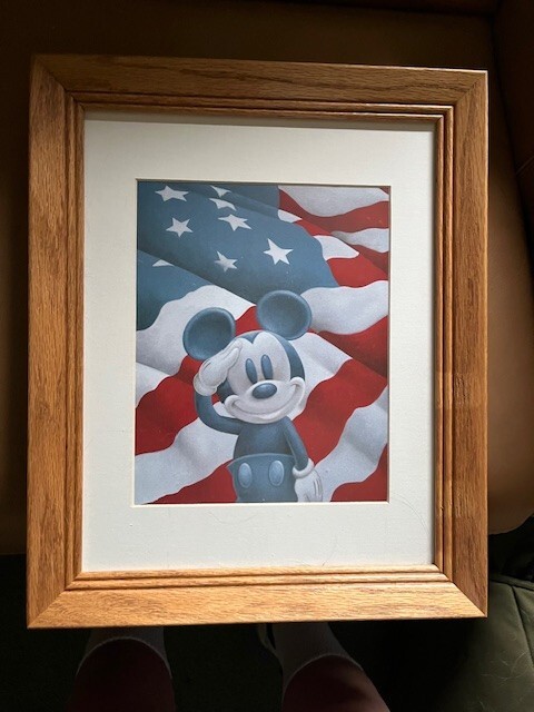 Disney Art, Patriotic Mickey Mouse Photo, American Flag print framed 11 x 14