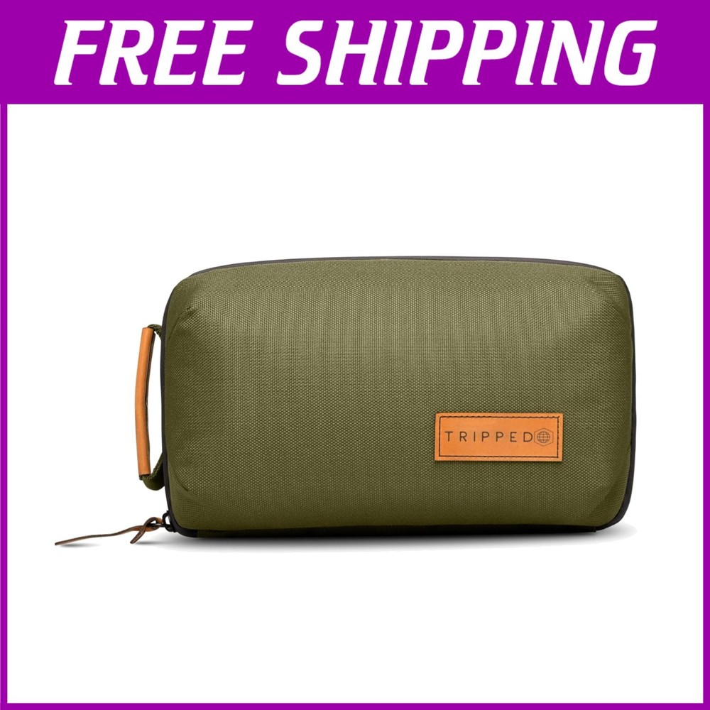 Elegant Tech Bag Organizer - Premium Travel Case with Leather Accents - Green