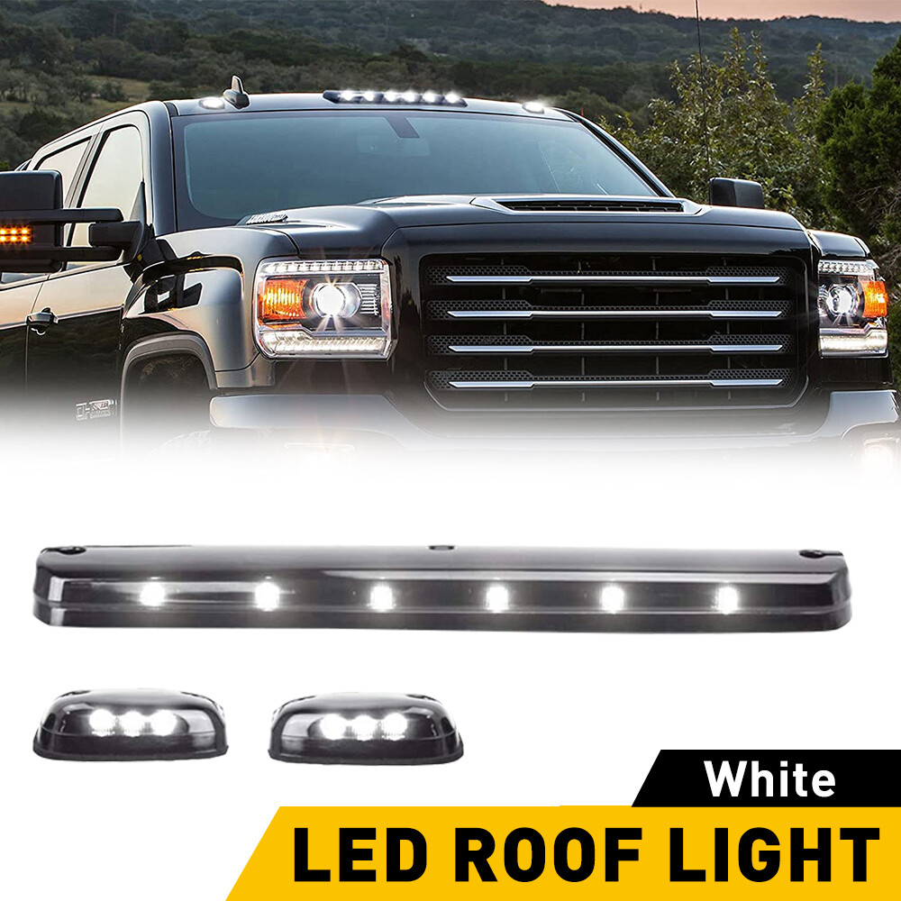 AUXITO For 07-21 Silverado 2500HD 3500 White LED Cab Marker Rooftop Light Smoke