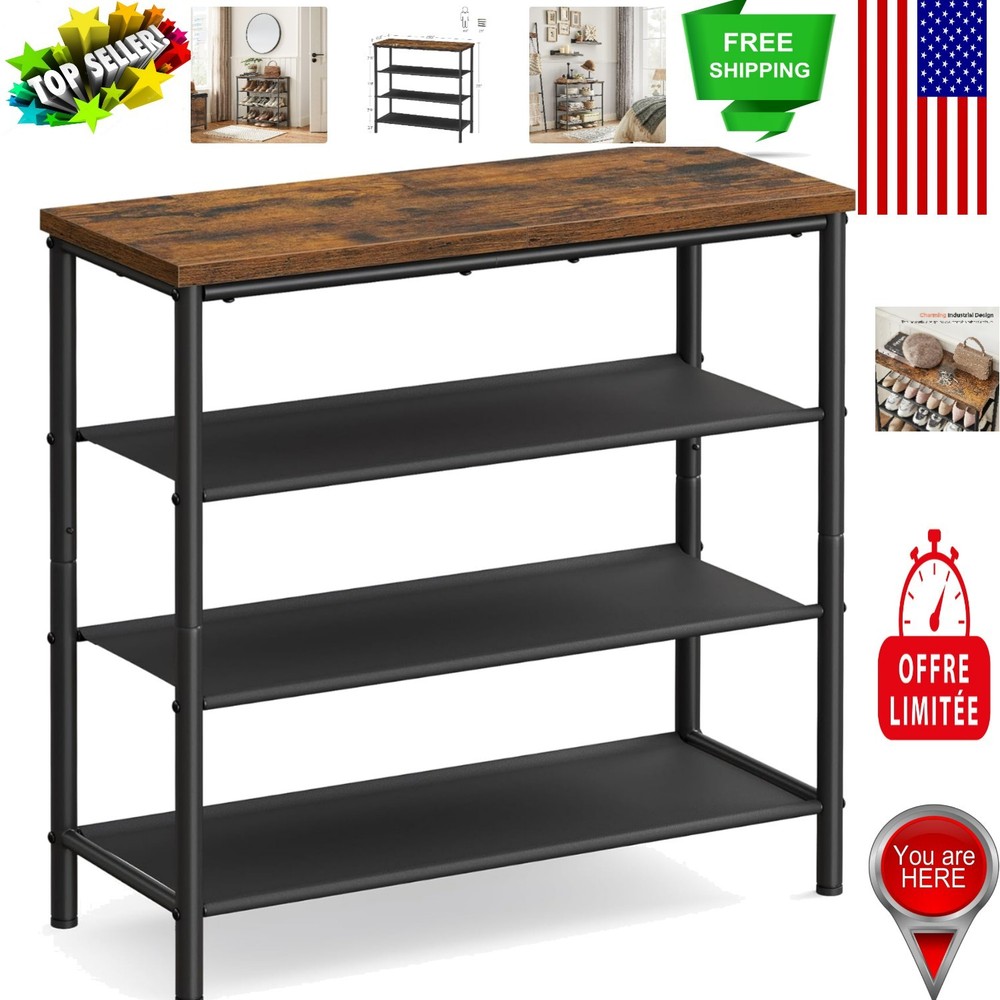 Easy Assembly Rustic 4-Tier Shoe Rack - Functional Storage for Entryway & Closet