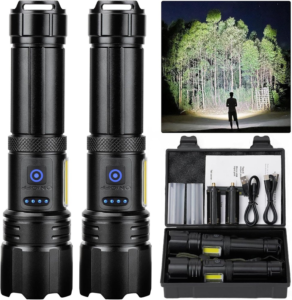 2-Pack Super Bright 900,000 Lumens Rechargeable Flashlight Set – Ultra High-Intensity, Long-Lasting, and Portable for Outdoor Adventures, Emergencies, and Everyday Use