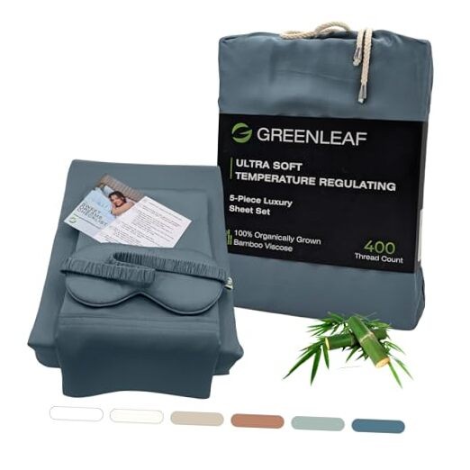 Queen Ocean Blue Bed Sheet Set with Fitted Sheet and Pillowcases