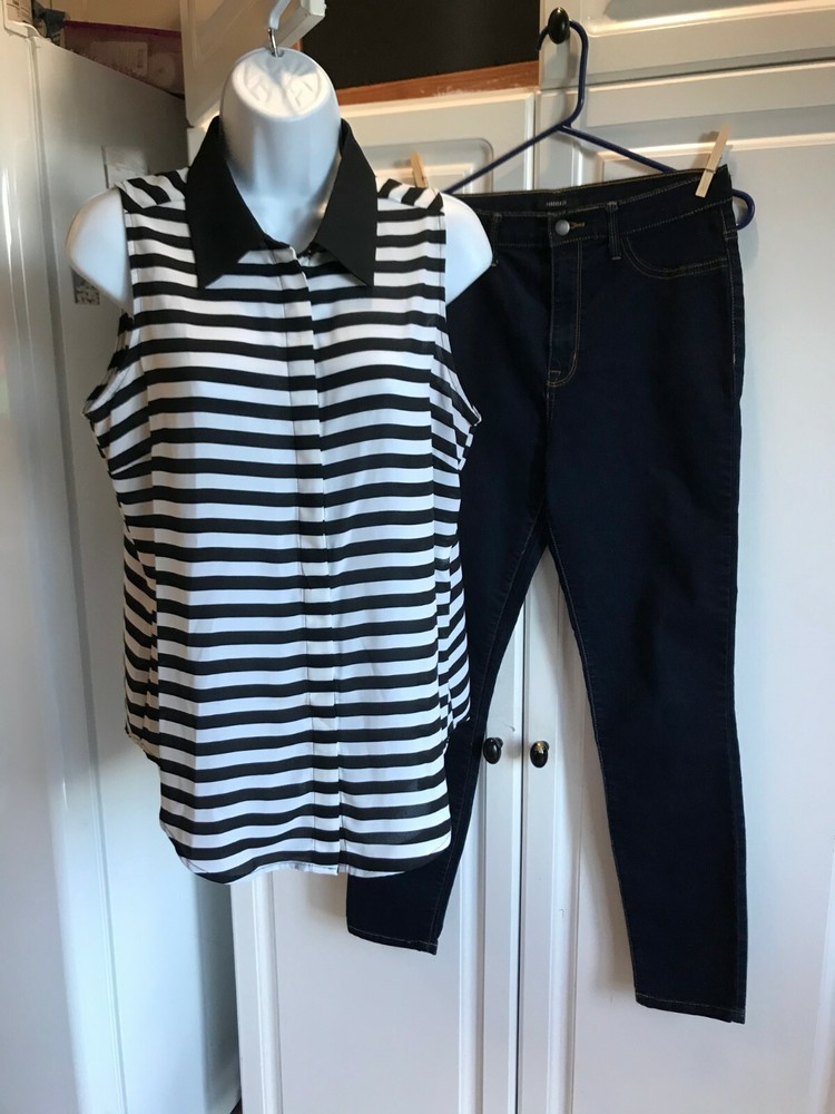 Pre-Owned Forever21 Jeans Size 30 & INC Striped Shirt Size 10