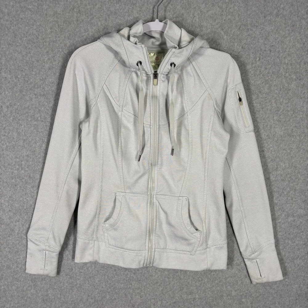 Tangerine Sweatshirt Womens Small Gray Stripe Hooded Full Zip Pockets Thumb Hole