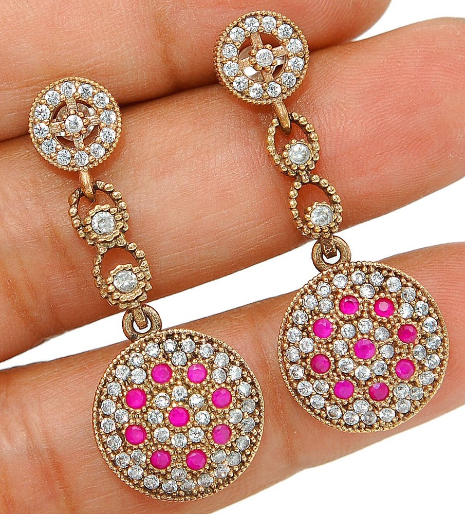 Ottoman Empire Inspired 4CT Treated Ruby 925 Sterling Silver Earrings TE3547