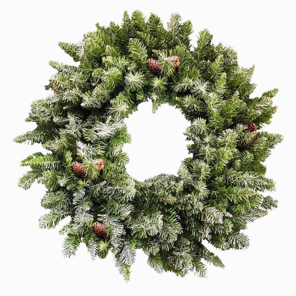36-Inch Frosted Pine Wreath with Pinecones for Door Hanging No Lights FFWRA036-0SN