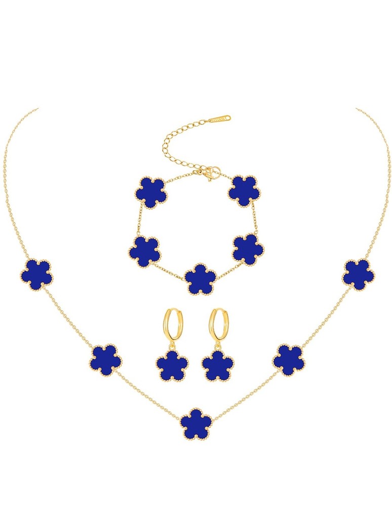 Gold Plated Stainless Steel Four Leaf Clover Bracelet Necklace and Earrings J...