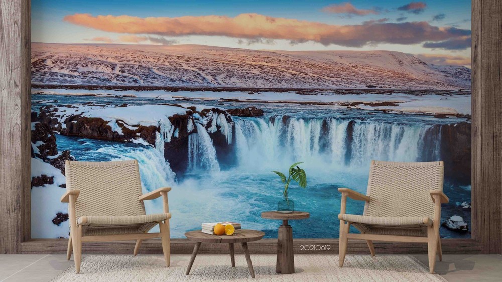 3D Waterfall Winter Landscape Wall Murals Wallpaper Murals Wall Sticker