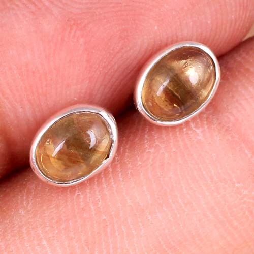 Citrine Oval Cabochon Gemstone 925 Silver Stud Earring Women Gift Jewelry