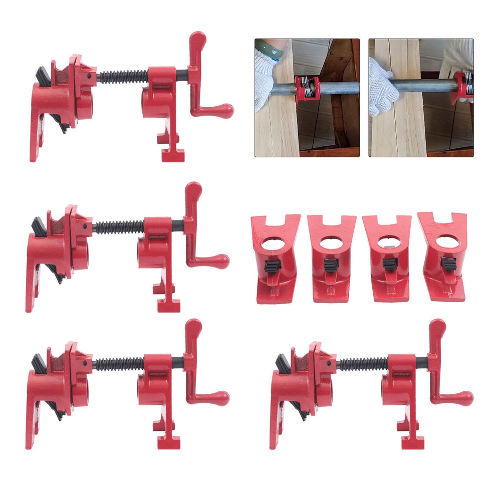 4-Pack Heavy Duty 3/4 Inch Wood Gluing Pipe Clamps for Pro Woodworking