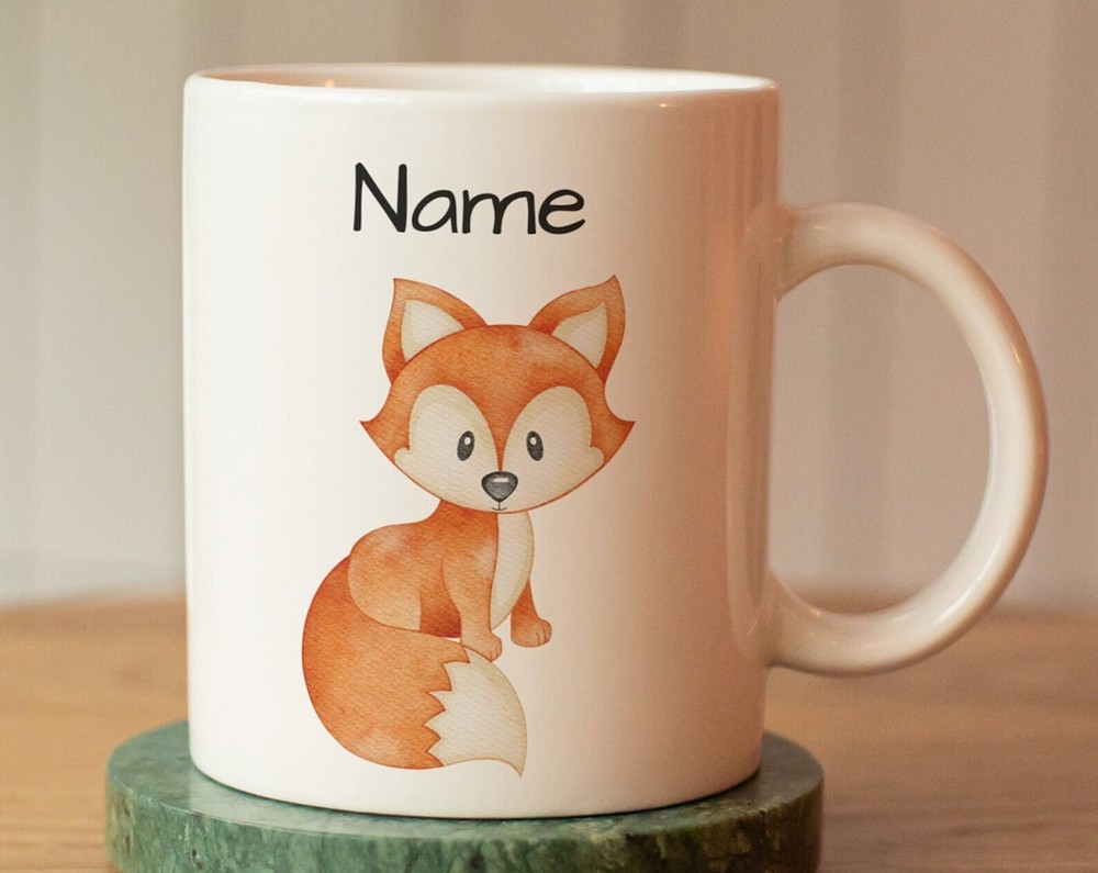 Custom Fox Mug for Kids with Name - Personalized Ceramic Gift