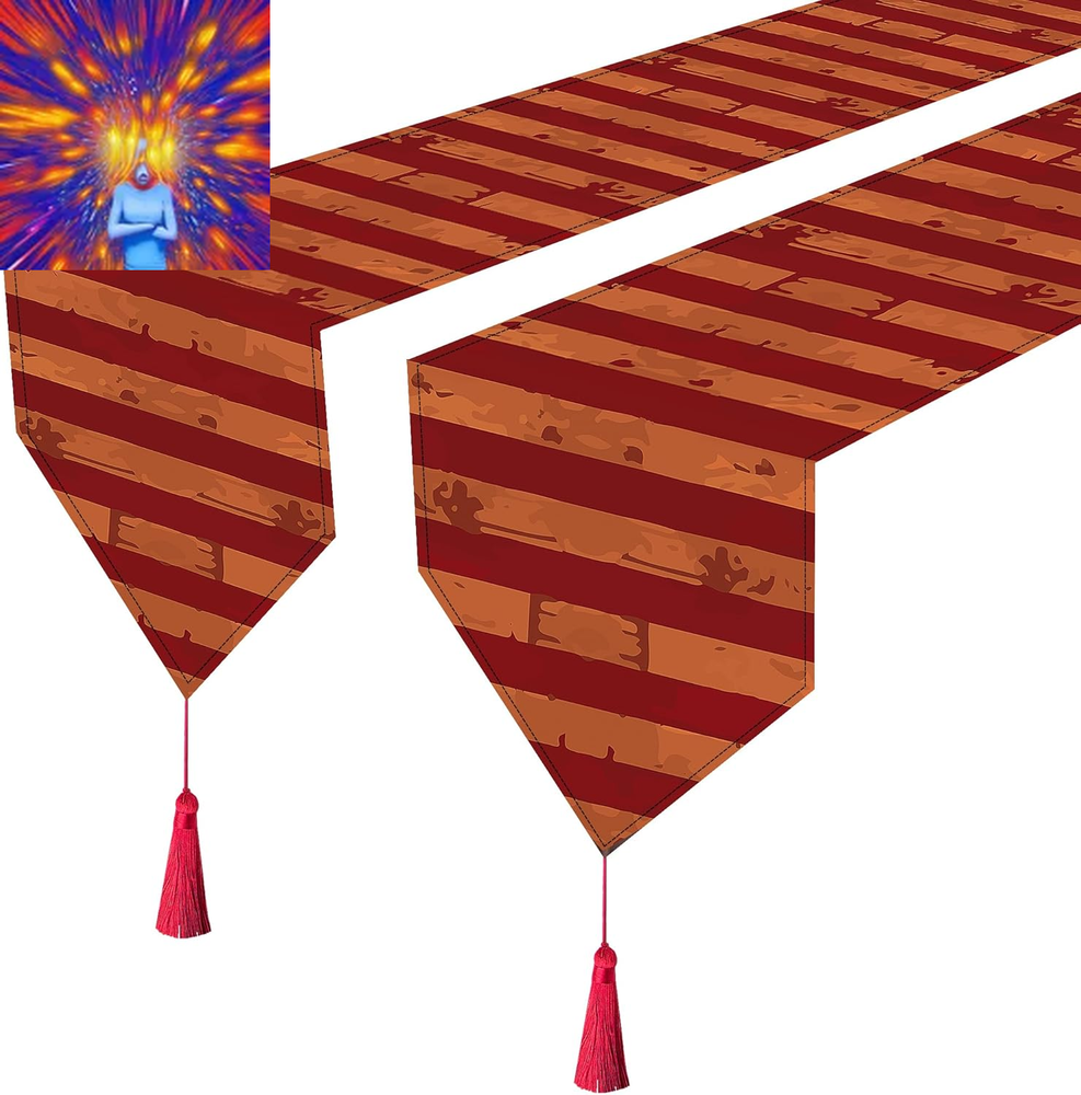 2 Pcs Halloween Creepy Carnival Table Runner, Bloody Striped Evil Circus Tableru