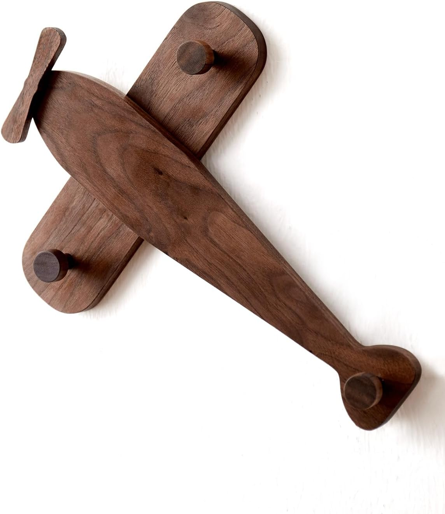 Kids Coat Rack Wall Mount Airplane-Shaped Wooden Wall Coat Hooks Kids Cute Heavy