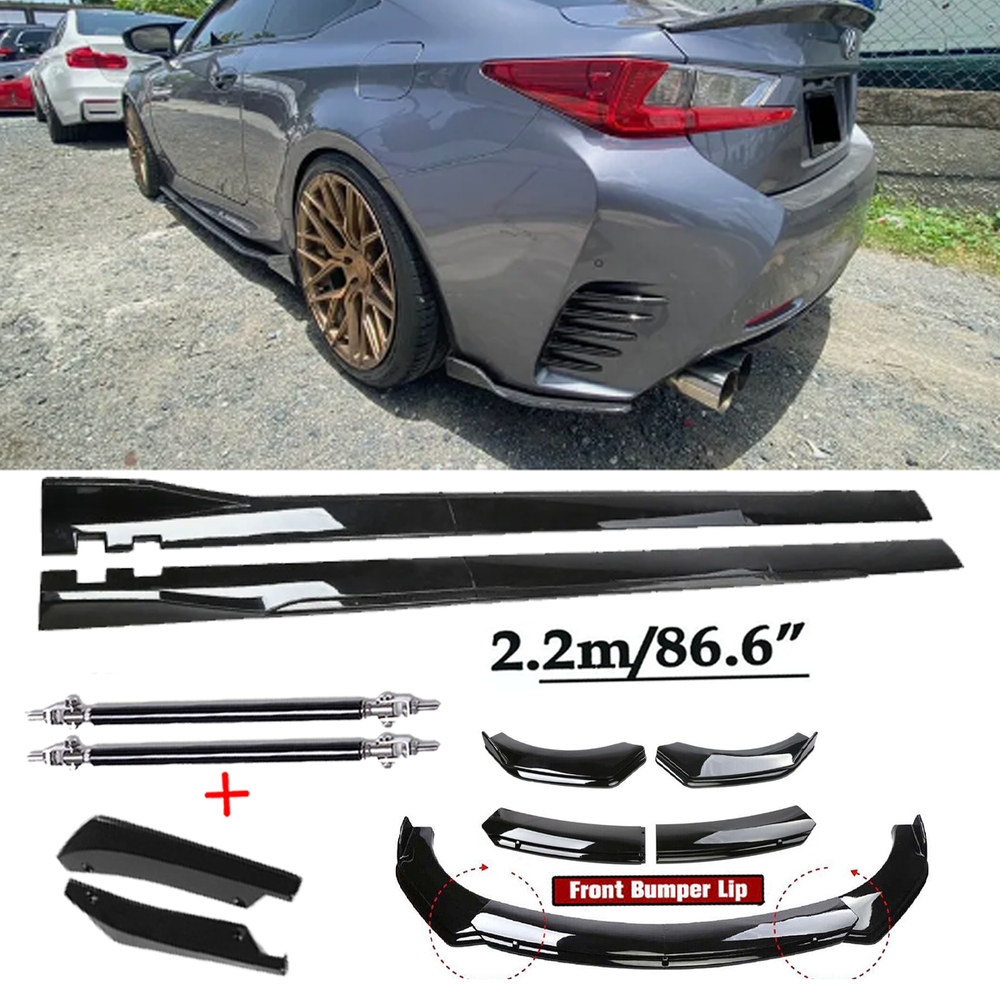 For Lexus RC200t RC300 Front Bumper Spoiler Body Kit /Side Skirt Glossy Black