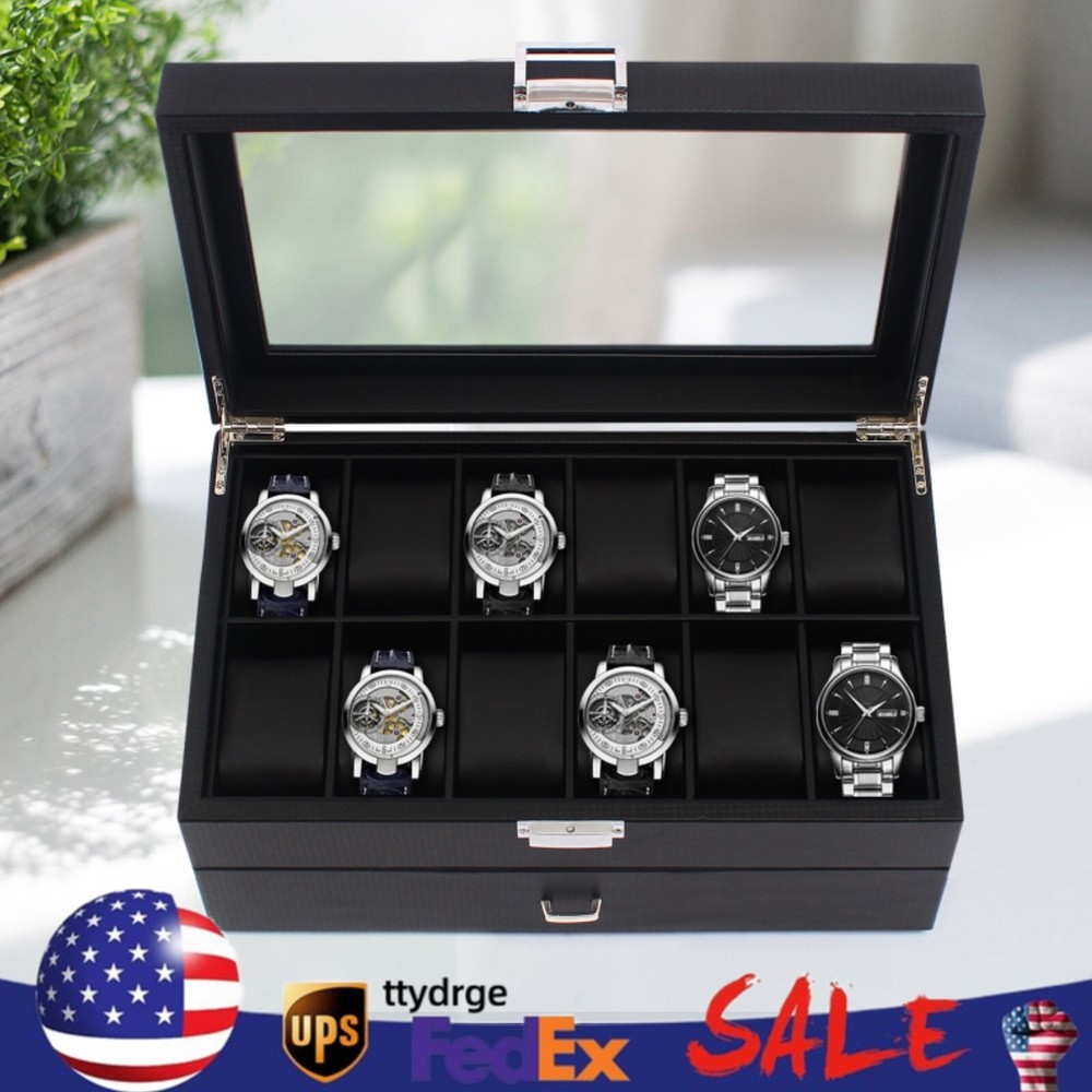 24-Slot Men's Watch Box Organizer with Valet Drawer for Jewelry Storage