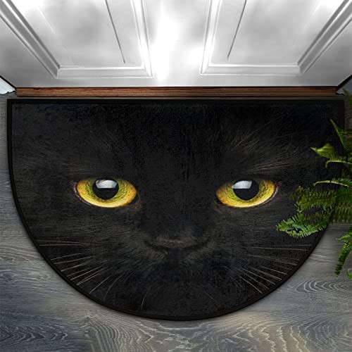 Half Round Rugs Watching Semicircular Indoor Door Mat Entryway Black Cat